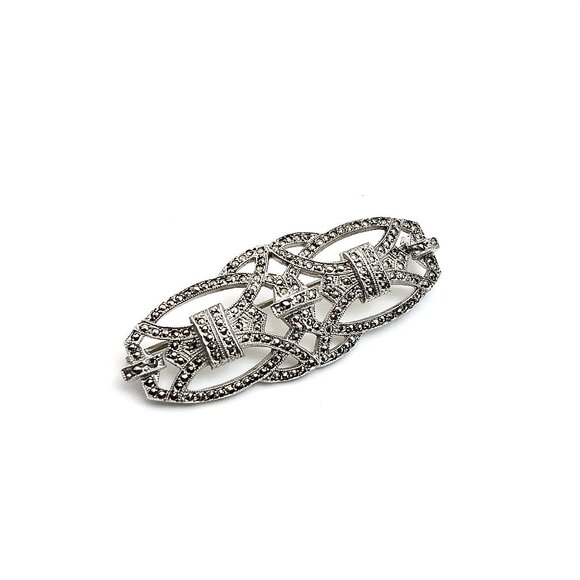 Brooch Sterling Silver Vintage Filigree Style Marcasite Stone Brooch Pin - Picture 4 of 5